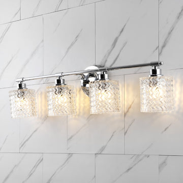 Spaulding Vintage Iron/Chevron Pattern Glass Farmhouse Cottage LED Vanity Light
